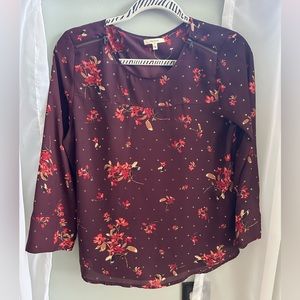 Maurice’s Long Sleeve Blouse - Size S - Maroon w/Floral Details
